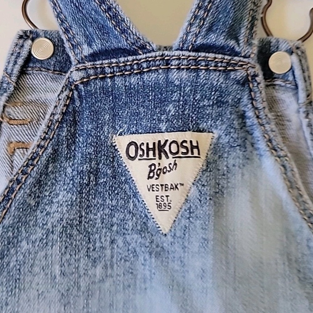 OshKosh B'Gosh Vestpak Distressed Stone Wash Denim Overalls 12M Snap Leg Casual - Picture 7 of 14